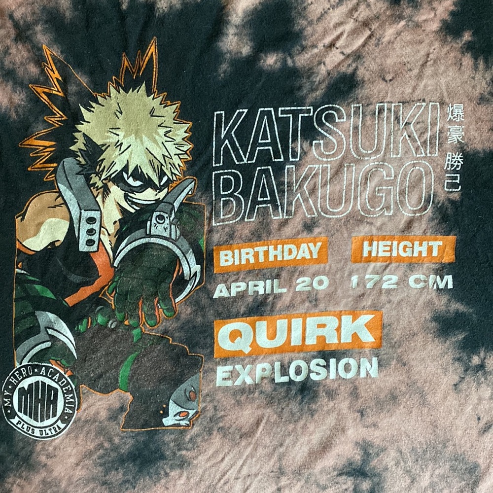 Katsuki Bakugo T-shirt Tan and Black Tye-Dye
